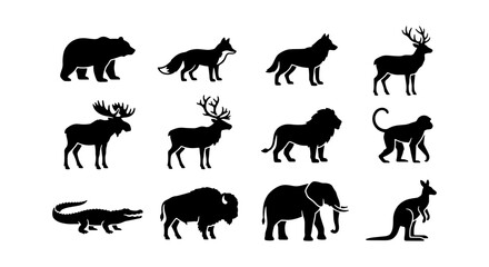 Naklejka premium Collection of black animal silhouettes