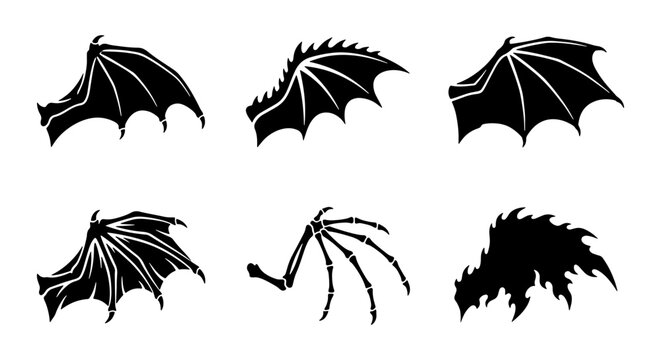 Collection of various black dragon wing silhouettes