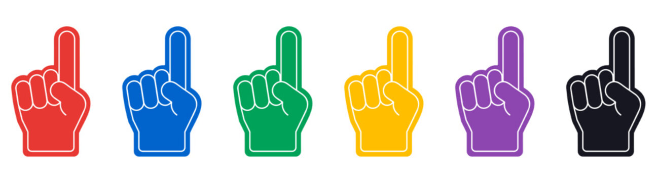Stylized Multicolored Number One Foam Hand with Raising Forefinger icon vector illustration set