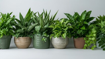 Obraz premium A row of various potted plants, showcasing the diversity and beauty of nature