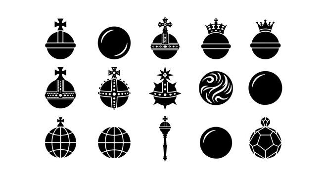 Collection of various royal crests and globes in black