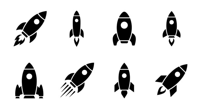 Collection of various black rocket ship icons
