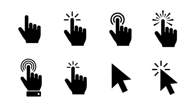 Click Icons Set: Cursor Pointer, Hand Gestures, Touch Interaction, Digital Selection