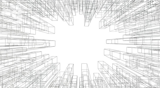 Abstract architectural background with wireframe city buildings