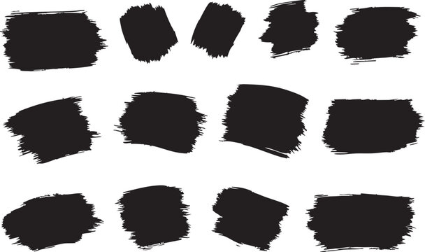 Set of various black hand drawn grunge brush strokes and artistic rectangle paint textures isolated on white background