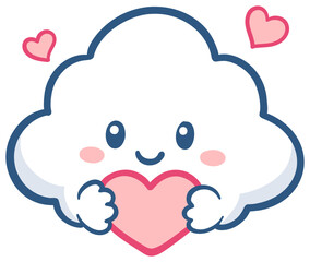 Fototapeta premium Cute Cloud Holding Heart Illustration