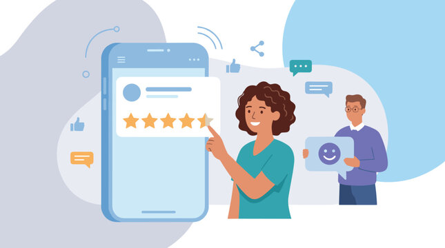 Person rating on smartphone app interface engagement.