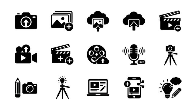 Black icons of film and camera equipment.