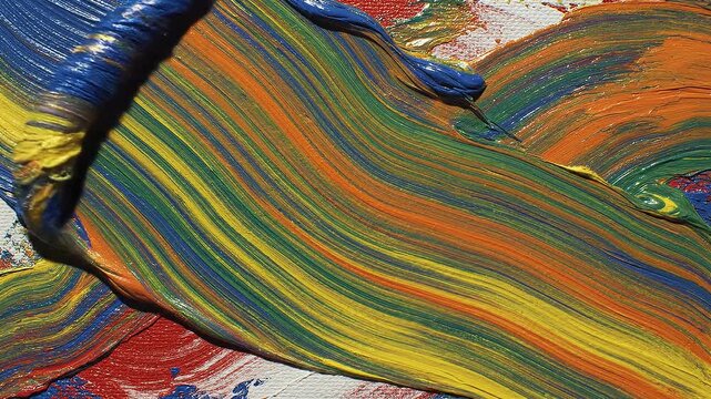 Chromatic Canvas: A close-up view unveils a vibrant, textured artwork composed of mixed paint strokes, showcasing a spectrum of colors in a dynamic, expressive composition.