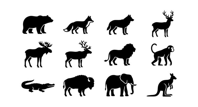 Collection of various animal silhouettes on for design use