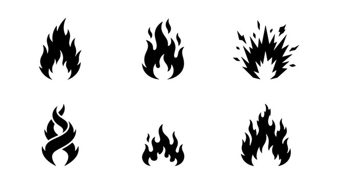 Collection of various flame icons in different styles and shapes