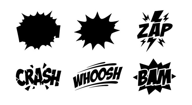 Comic book sound effects with crash zap and bam