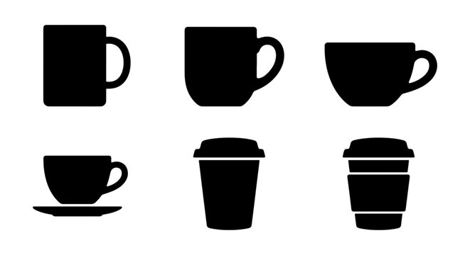 Collection of black coffee cup silhouettes