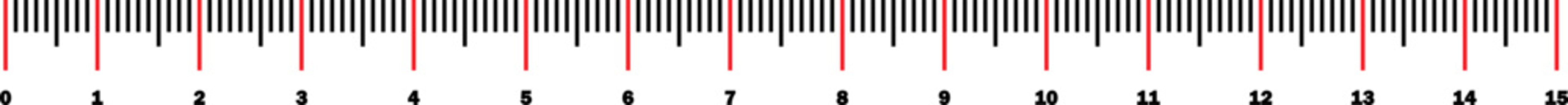 Horizontal measurement ruler scale with millimeter increments and red markings for precision tool