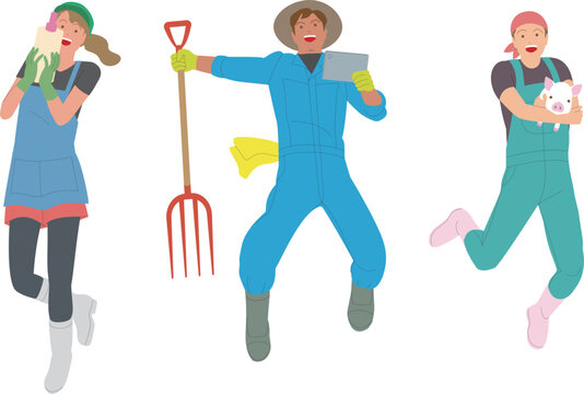 酪農畜産業の男性と女性。元気で働くイメージのイラスト