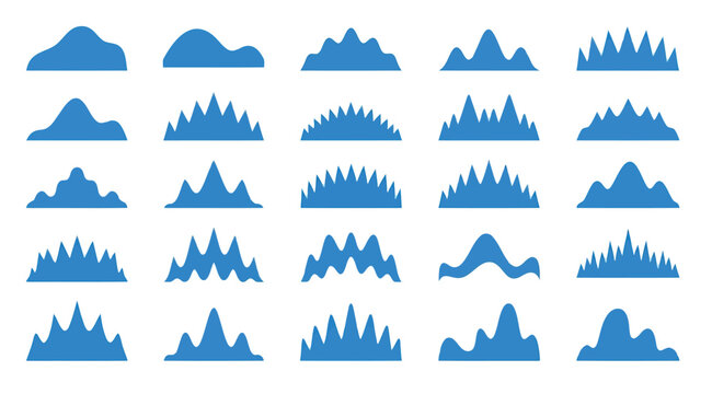 Set of abstract wave shapes, sound waves, and frequency lines