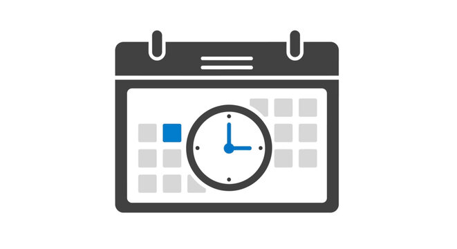 Digital calendar with clock icon.