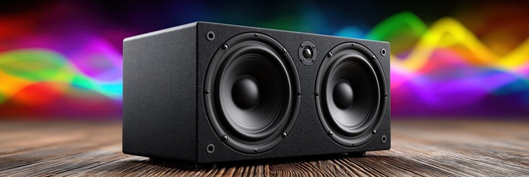 Black Speaker with Colorful Rainbow Background