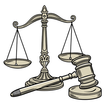 Beige and black of a gavel and scales of justice