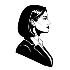 Elegant Business Woman Profile Portrait, Black and White Illustration © dira