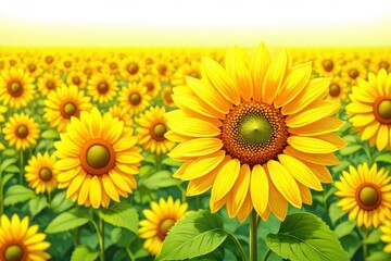 Obraz premium Vibrant Sunflower Field Under Bright Sunlight