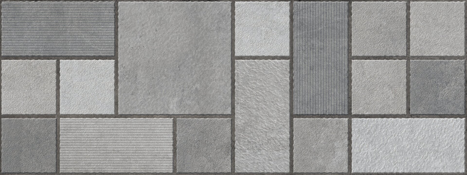 Modern grey stone paving texture, geometric slate tile pattern background, architectural concrete floor slabs for outdoor landscaping and patio design