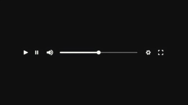 Minimalist video player interface with a white progress bar moving across a dark background for media playback