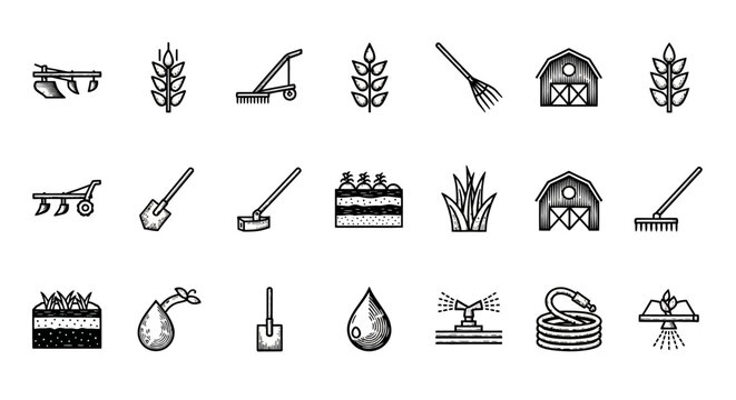 Gardening tools and garden icons set.