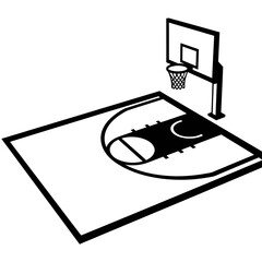 Basketball Court and Hoop - Simple Line Art Illustration © dira