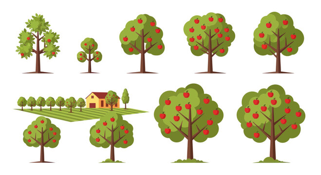 Apple Orchard Collection: Trees, Farmhouse, and Fields