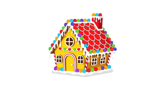 Festive Gingerbread House with Icing and Candies - Christmas Holiday Decoration