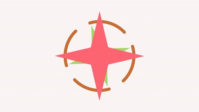 Animated compass rose icon featuring a red primary star and a rotating green secondary star. Representing GPS navigation, direction, travel, or orientation. 4k quality.