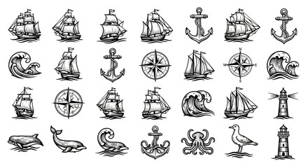 Nautical icons and ship symbols. © abeul