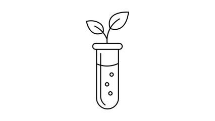 Growth Hacking and Biotechnology Concept: A Minimalist Black Line Vector Icon of a Plant Growing in a Test Tube with Editable Stroke, Perfect for Science, Innovation, and Environmental Research. © Ali