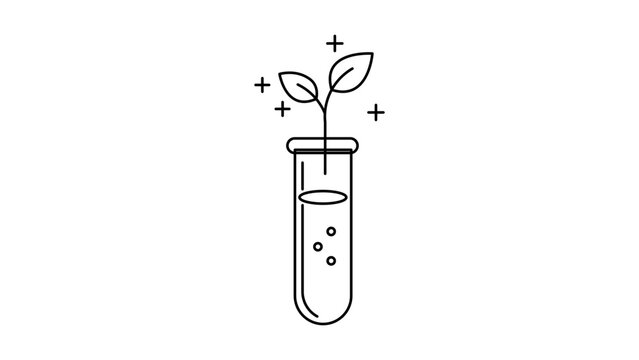 Growth Hacking and Biotechnology Concept: Minimalist Black Line Vector Icon of a Plant Growing in a Test Tube, Editable Stroke Illustration for Science, Innovation, and Sustainable Development.