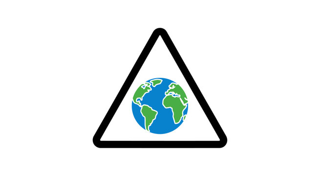 Earth Globe Inside Triangle Symbol.
