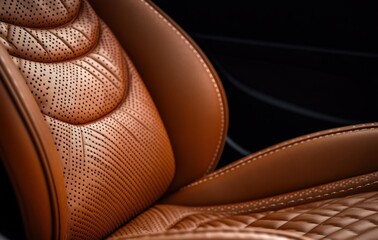 Fototapeta premium close-up of luxurious perforated tan leather car seat with quilted stitching conveying comfort and elegance