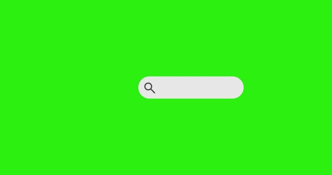 Minimalist search bar UI expanding animation. White search bar expanding from a circular icon on the right, displays blinking cursor before retracting and disappearing. Isolated on a chroma key