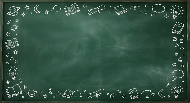 Empty chalkboard with decorative border a classroom or educational tool
