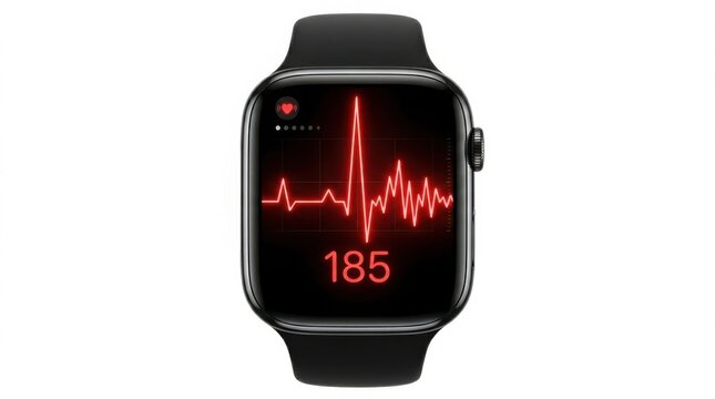 Smartwatch Heart Rate Monitor Showing 185 BPM ECG