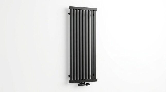 Modern Black Vertical Panel Radiator on White Wall