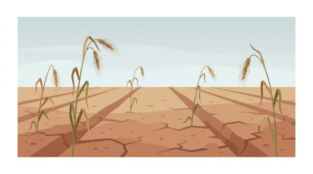 Drought-Stricken Wheat Field Cracked Dry Earth Illustration