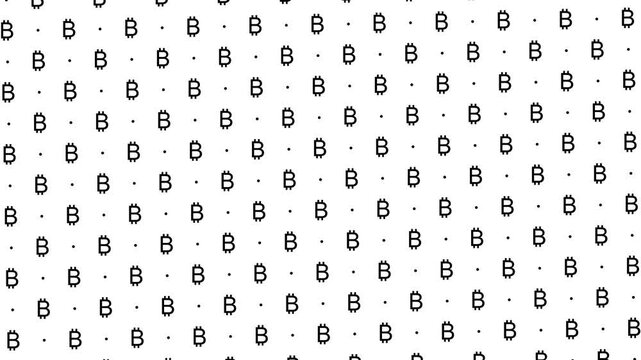 Animated Seamless Pattern Of Bitcoin Symbols And Dots With Vortex Animation On A White Background, Seamless Loop, 4K Horizontal Video