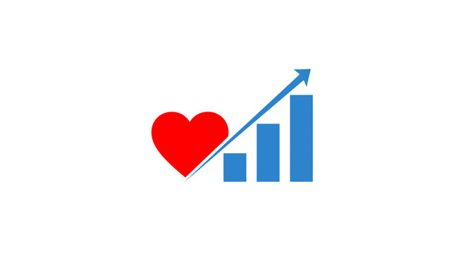Heart with growing graph chart.