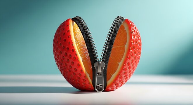 Buah Stroberi dan Jeruk yang Unik Dibuka dengan Resleting, Kombinasi Rasa Segar dalam Satu Presentation
