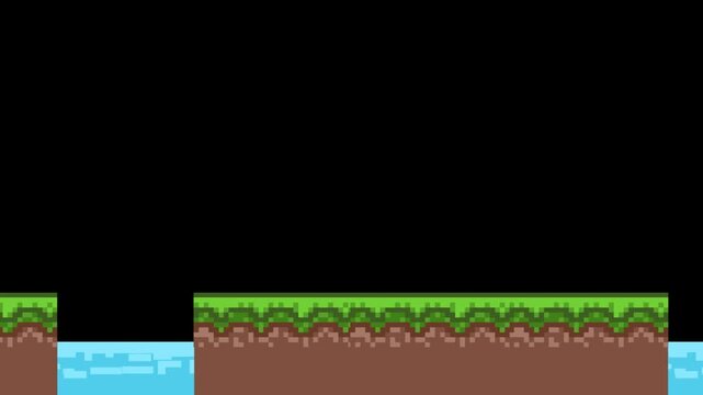Pixel art animation of a scene with Platforms and water flowing over a black background, art, vintage, pixel, 2D.
