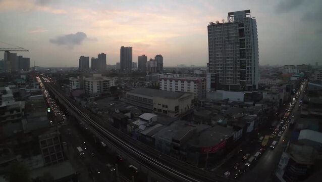 timelapse traffic in a big city from night till day time