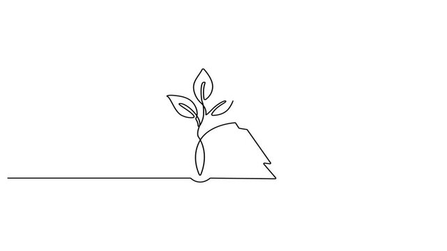 Animated self drawing of Continuous one line drawing of Minimalist line drawing, growing plant, simple icon, eco friendly symbol