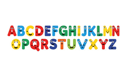 Fototapeta premium Colorful cartoon alphabet letters with smiling faces
