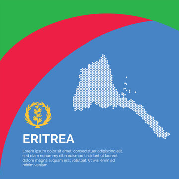 Flag and Map of Eritrea. Dotted map of the country and a rainbow-shaped flag design.